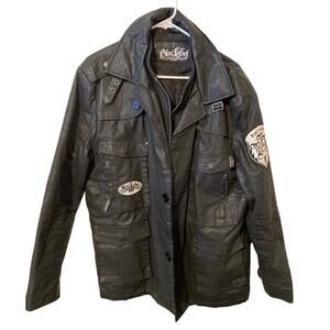 Black Label Premium Jacket Coat Studded /Embroidered size Med Many Pockets